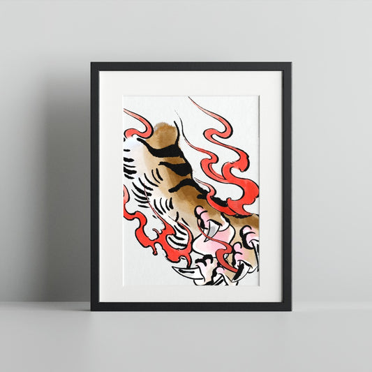 Fierce Tiger Claw with Red Flames Framed Art Print