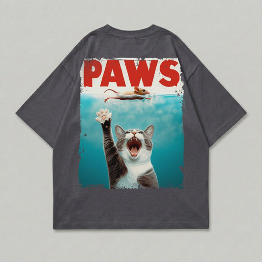PAWS Cat Open Mouth Mouse Swimming Underwater product type
cat, mouse, PAWS, Jaws parody, funny animal, graphic print, pet lover, aquatic theme, cartoon cat, vintage style, retro design, movie spoof, unique graphic, cool design, animal humor, predator prey, feline art, hunter cat, water scene, pop culture