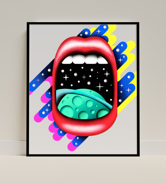 Vibrant Abstract Art of Open Mouth and Space Print