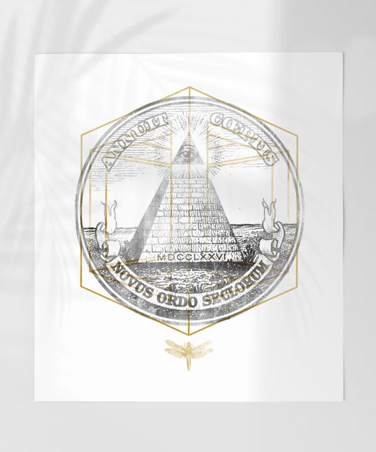 Pyramid and Dragonfly Design with Latin Motto print