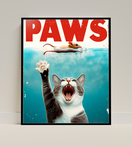 Humorous Cat Paws Parody Poster with Swimming Mouse