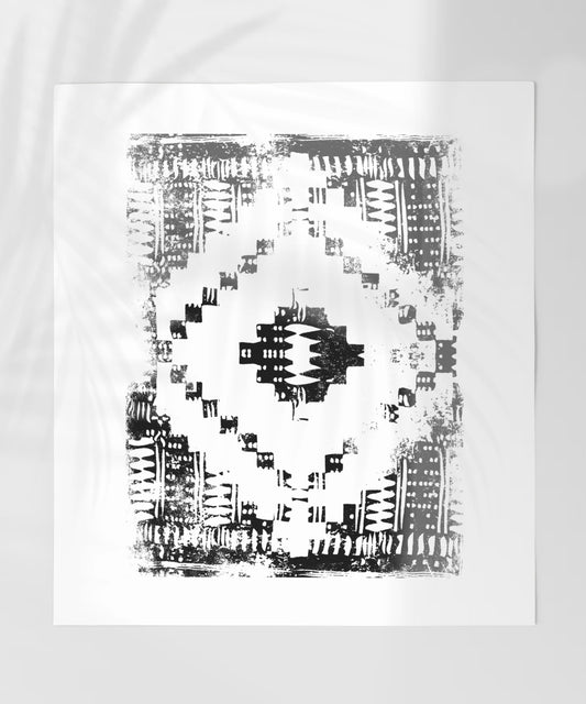 Geometric Tribal Pattern Black and White Wall Art Print