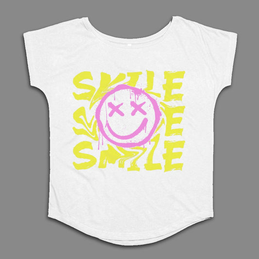 Smile Graphic Print Top With Distressed Smiley Face Design