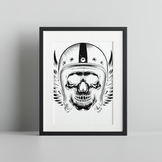 Skull with Helmet and Wings Art Print for Wall Decor