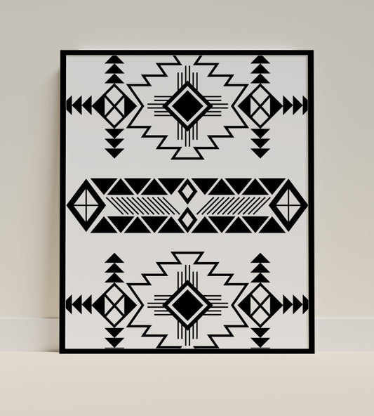 Geometric Black and White Tribal Pattern Artwork