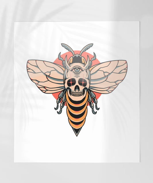 Skull and Bee Intricate Art Design Print Poster