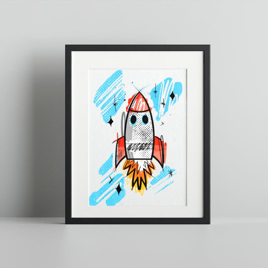 Colorful Rocket Ship Sketch Framed Wall Art Product