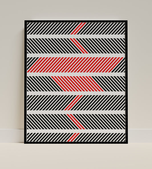 Striking Red and Black Diagonal Stripe Artwork Print