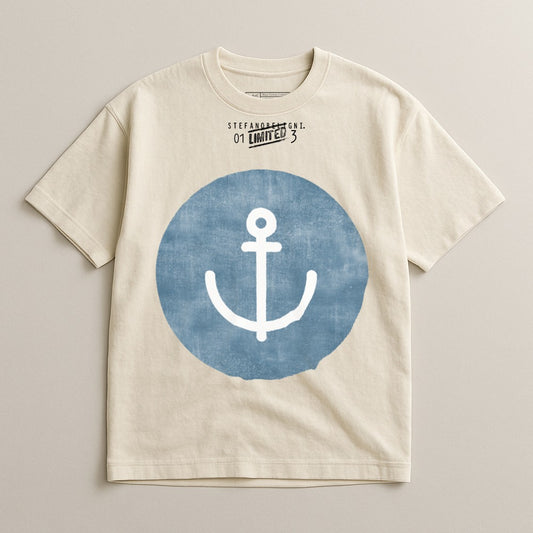 Anchor Graphic Design on Beige Tee Fashion Apparel