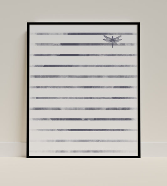Dragonfly and Striped Black White Minimalist Print