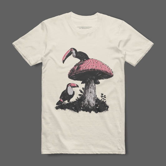 Toucan Mushroom Graphic Design T-shirt