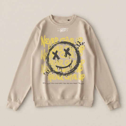 Never Give Up Graphic Smiley Sweatshirt