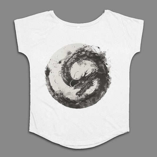 Dragon Circle Artistic Design on White T-shirt
