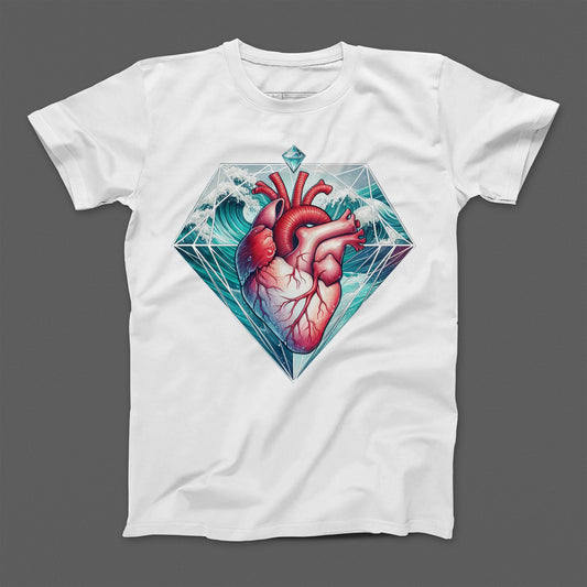 Geometric Heart and Waves Artwork T-Shirt