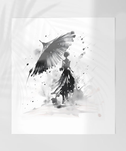 Abstract Painting of Woman With Umbrella Wall Art