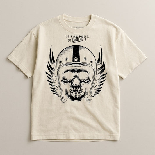 Skull Helmet Wings Graphic Tee Shirt Unisex Casual Apparel