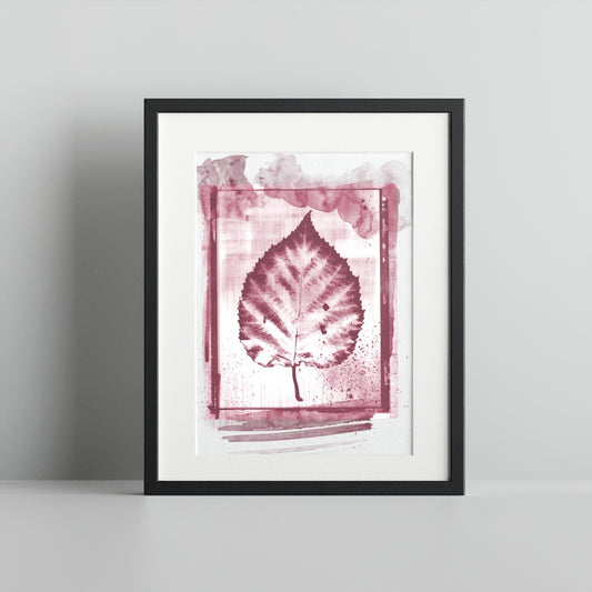 Leaf Art Framed Print with Abstract Watercolor Design