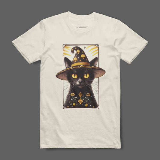Mystic Black Cat Wizard Illustration T-shirt