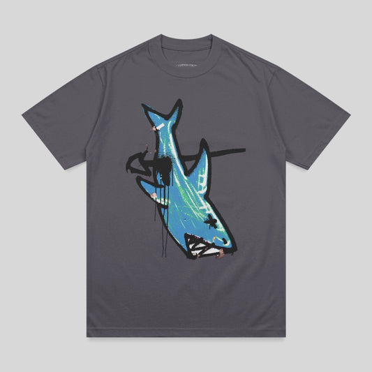 Upside Down Graffiti Blue Shark Graphic Dark Gray product type