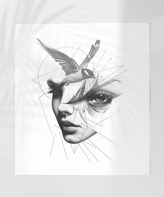 Abstract Portrait with Bird Design Wall Art Decor
