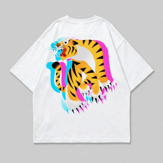 White Shirt Colorful Roaring Tiger Glitch product type