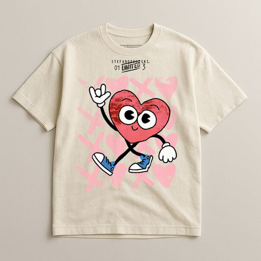 Cartoon Heart Character Graphic Tee for Casual Wear