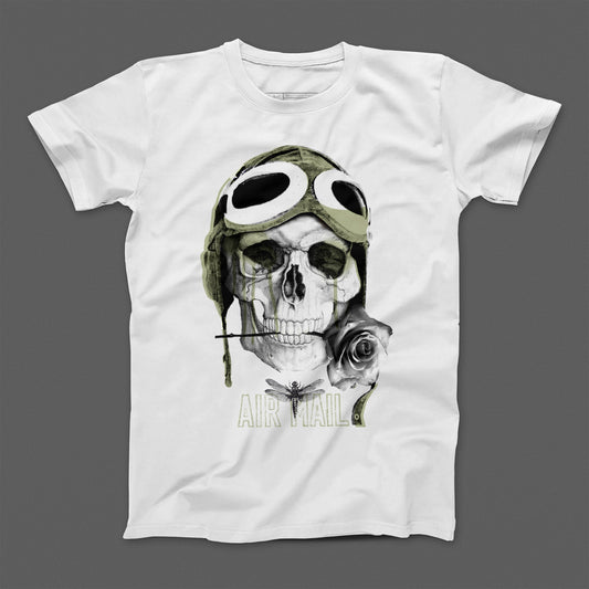 Skull with Goggles Air Mail Design T-Shirt