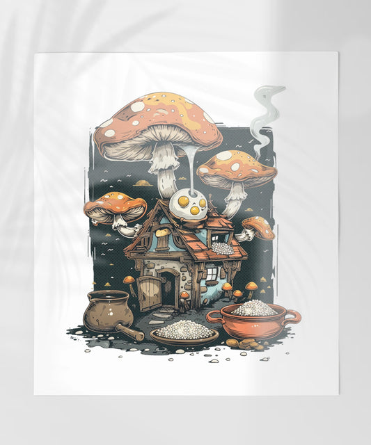 Whimsical Mushroom House with Magical Elements Poster