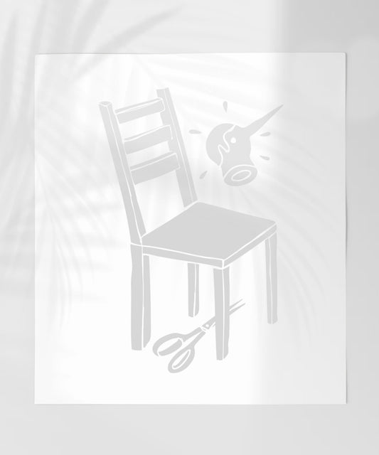 Chair Illustration Art Print with Scissors Decor Wall Art