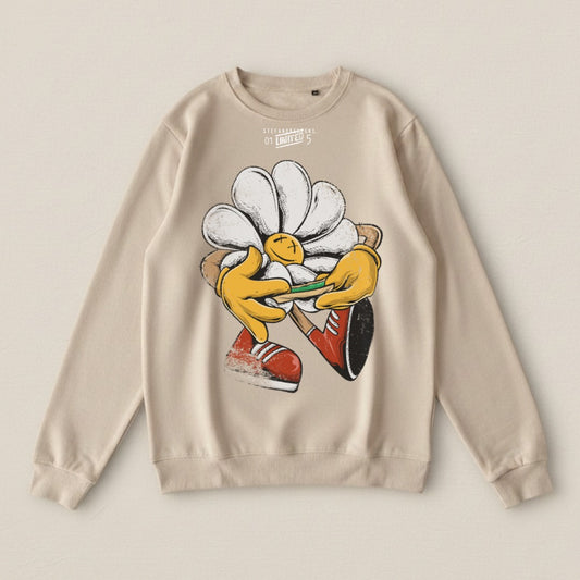 Quirky Flower and Sneakers Graphic Print Sweatshirt