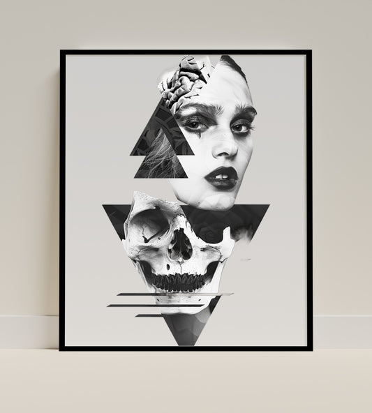 Modern Abstract Art Print of Skull and Woman's Face