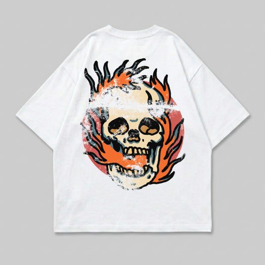 Vintage Inspired Flaming Skull Art Graphic White product type