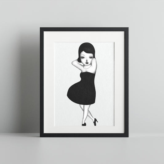 Woman in Black Dress Art Print Home Decor Painting