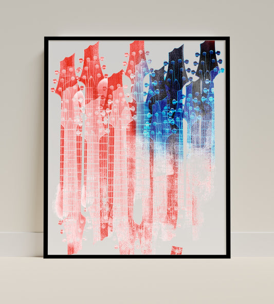 Vibrant Abstract Guitar Heads Wall Art Print