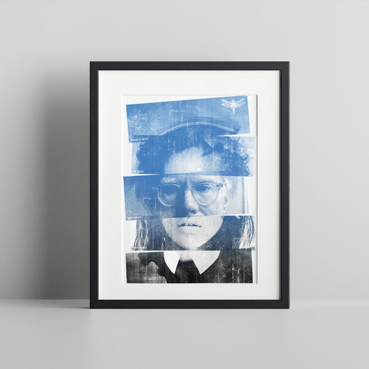 Abstract Blue and Black Portrait Art Print Product
