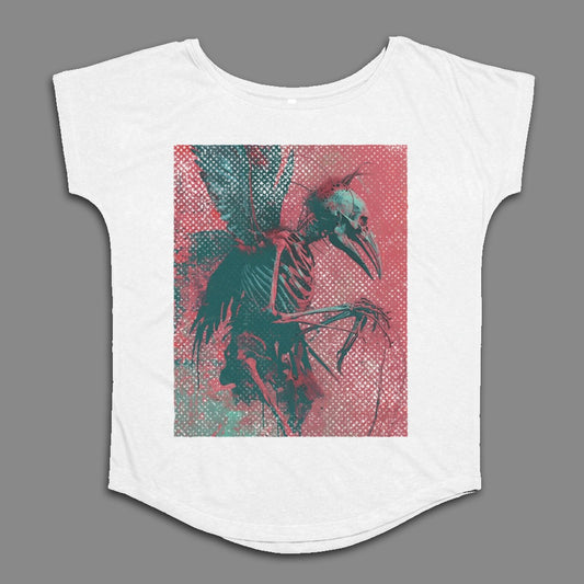 Skeleton Bird Design on White Graphic T-Shirt