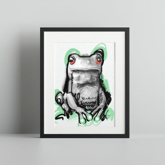 Frog Artwork with Green and Black Accents Wall Art