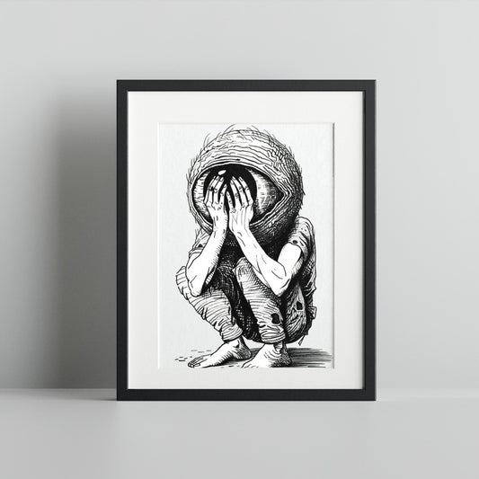 Mysterious Abstract Creature Kneeling Art Print