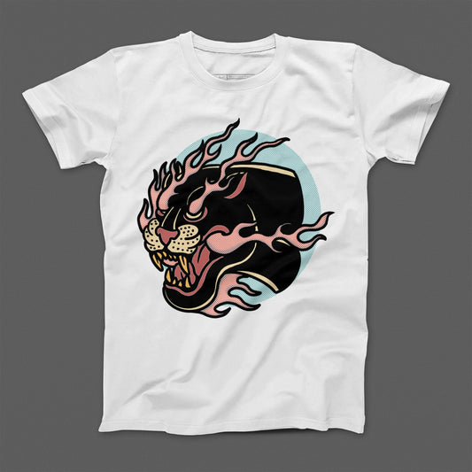 Fierce Panther With Flames Graphic Tee Shirt