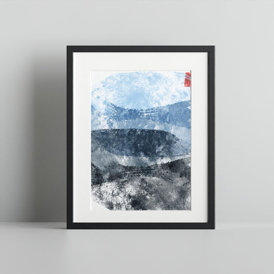Abstract Blue and Black Textured Framed Art Print