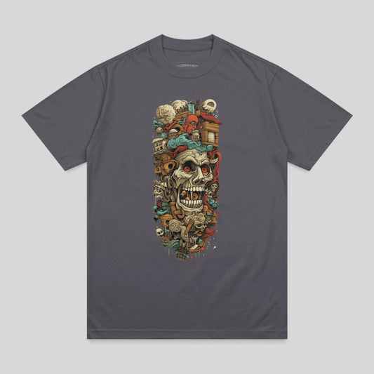 Intricate Skull Cityscape Design Graphic product type