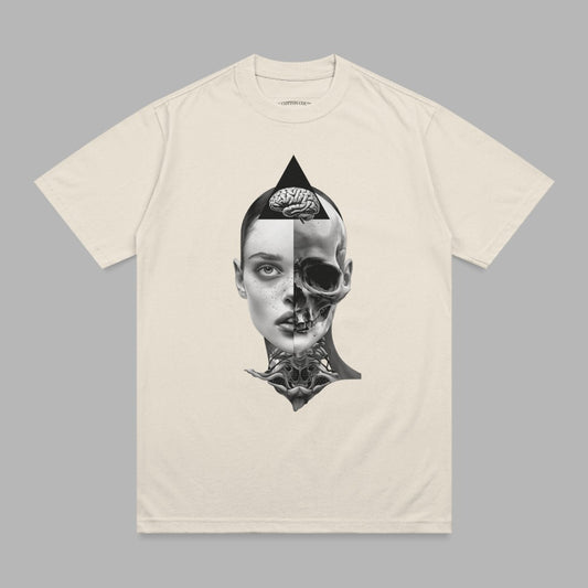 Human brain skull face duality dark art t-shirt product type
