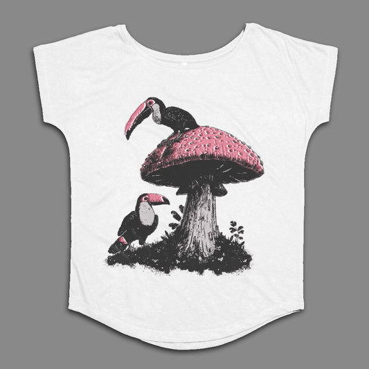 Toucans on a Mushroom Graphic Print Casual Top