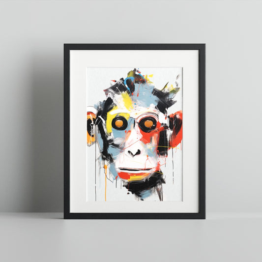 Vibrant Abstract Monkey Art Print Framed Wall Decor