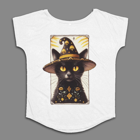 Black Cat with Witch Hat Graphic T-Shirt
