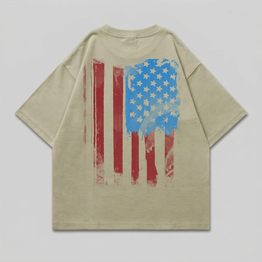 Distressed American Flag Graphic Print Back Beige product type
