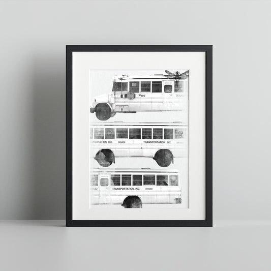 Monochrome School Bus Art Print for Unique Home Decor