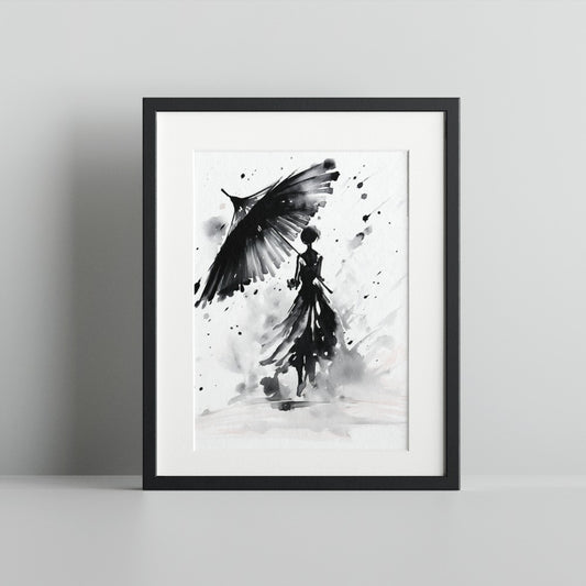 Abstract Monochrome Woman with Umbrella Art Print
