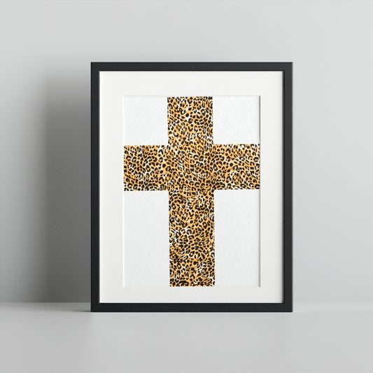 Leopard Print Cross Wall Art Framed Home Decor
