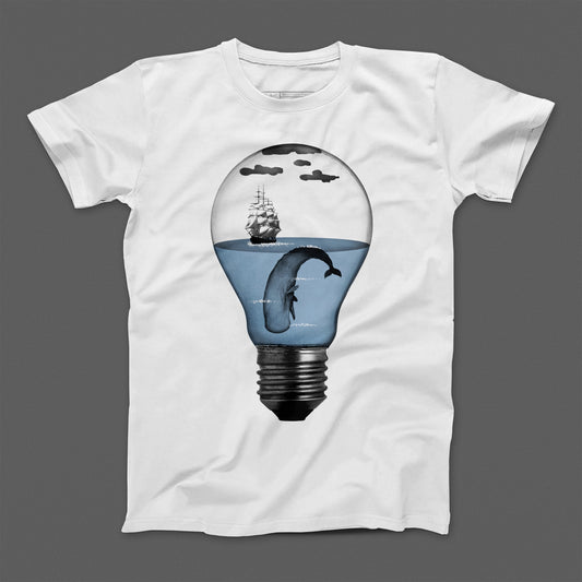 Whale and Ship Inside Lightbulb Graphic T-Shirt